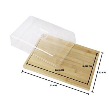 Imagem de Bandeja de bambu retangular com tampa de acrílico 32cm - QUERO PRESENT