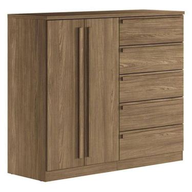 Imagem de Comoda 2 Portas 5 Gavetas Malaga Gold Jatobá Acetinado - Santos Andirá