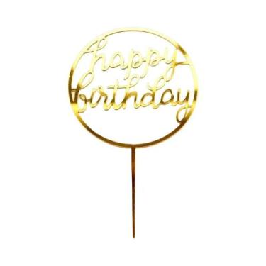 Imagem de Topo De Bolo De Acrílico Preto 'Feliz Aniversário' 14cm, 1020 Peças, D