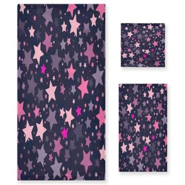 Imagem de xigua Conjunto de toalhas de banheiro coloridas estrelas absorventes macias 3 peças toalha de banho toalha de mão toalhas decorativas para banheiro, academia, hotel, praia, piscina
