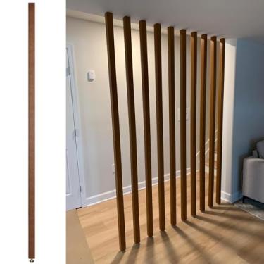 Imagem de Divisória de sala de madeira rústica de 2,2 m - Divisória de ripas ajustável para sala de estar, quarto, cozinha e banheiro - instalação sem broca, ajuste fácil (1 peça, 220 cm)