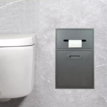 Imagem de Suporte de papel higiênico e suporte de armazenamento de nicho de chuveiro de aço inoxidável, design embutido com lata de lixo, organizador que economiza espaço para banheiro (cinza 30 x 50 x 14 cm)