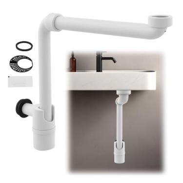 Imagem de Tzdxfgl Sifão de pia de 3,5 cm para lavatório, tubo de drenagem de pia P-Trap rotativo de 360° com coletor de cabelo embutido, prevenção de cheiro e refluxo para banheiro pequeno e penteadeira