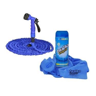 Imagem de Kit 2 Mangueiras Magica 15m Com Esguicho +toalha Mágica