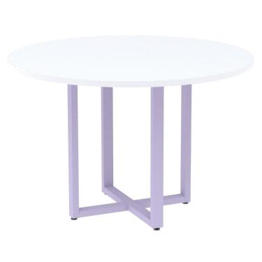 Imagem de Mesa De Reunião Redonda P25 Pandin 110 Cm (largura) Tampo Mdp Branco Pé Aço Tubular Lilás