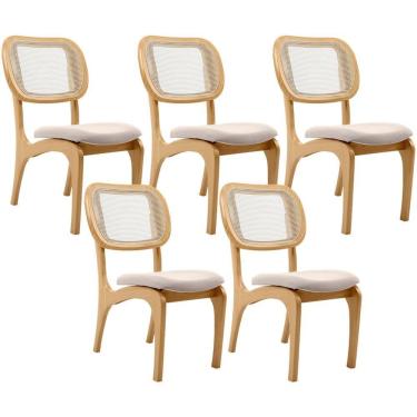 Imagem de Kit 5 Cadeiras Para Sala De Jantar Estofada E Tela Mariah L02 Seude Bege