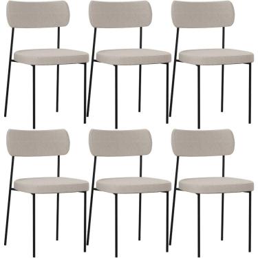 Imagem de Kit 06 Cadeiras Estofadas Para Sala De Jantar Melina L02 Cru