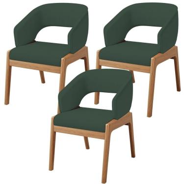Imagem de Kit 03 Cadeiras De Jantar E Estar Living Estofada Lince L02 Linho Verde Musgo