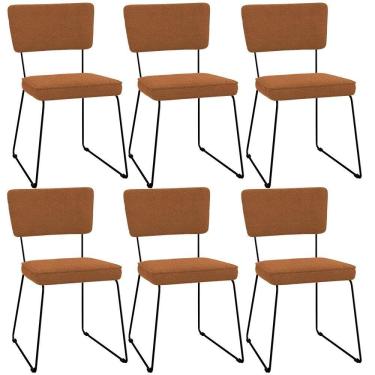 Imagem de Kit 06 Cadeiras Decorativas Estofada Base De Aço Allana L02 Bouclê Terracota - Lyam Decor