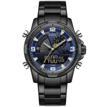 Imagem de Relógio De Pulso Eletrônico Quartzo Design Luminoso à Prova D´agua Esportivo Azul Preto