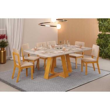 Imagem de Conjunto: Mesa Sala Jantar Celeste c/ Tampo Madeirado Retangular 170x9