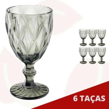 Imagem de 6 Taça Cinza Metalizada 340ML Diamond Vidro Elegante Chic Luxo - PRATI