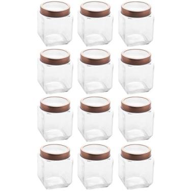 Imagem de Kit 12 Potes de Vidro 1,2L Quadrado com Tampa Metal Mantimentos Rosé G