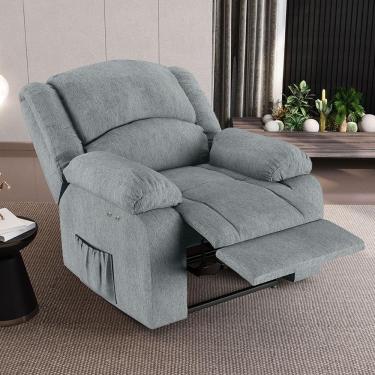 Imagem de Poltrona Do Papai Reclinável Sala De Cinema Barcelona Touch Massagem Usb Linho Cinza