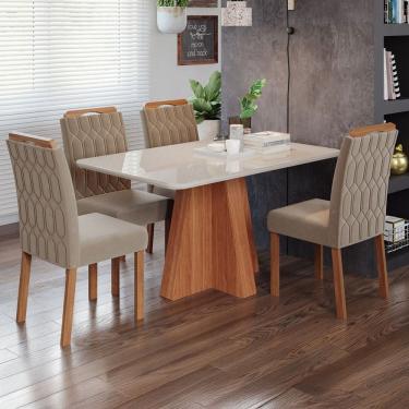Imagem de Mesa de Jantar 4 Lugares Maitê Paola com Vidro Cinamomo/Off White/Joli - Cimol