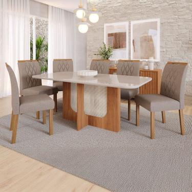 Imagem de Mesa de Jantar 6 Lugares Louise Juliana com Vidro Cinamomo/Off White/Bege - Cimol
