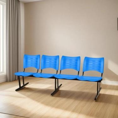 Imagem de Cadeira Longarina para recepção Iso 4 Lugares Em Polipropileno Azul - 