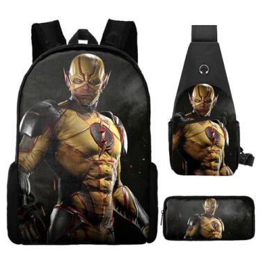 Imagem de Conjunto de mochilas escolares Yellow Flash Man, 3 unidades para crian