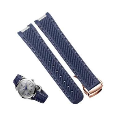 Imagem de Pulseira De Silicone Azul E Preta 20mm Para Relógios De Mergulho Omega