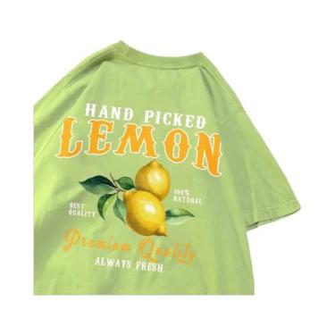 Imagem de Camisetas Femininas Oversize De Algodão Com Estampa De Limões E Cereja