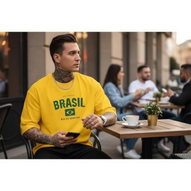 Imagem de Camiseta Masculina Casual Brasil Rio de Janeiro Estilosa em Algodão do P ao G1-Masculino