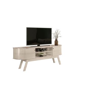 Imagem de Bancada para TV até 75 Pol Valência Calacata Off White 183cm 2 Portas de Correr com LED Liberty Móveis