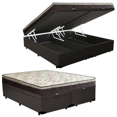 Imagem de Cama Box Baú Queen Sintético Bipartido + Colchão Elegance Ortopédico Espuma D33 63x158x198 marrom