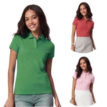 Imagem de Kit 3 Camisas Polo Feminina Baby Look Piquet Poliéster - Genérico, Vd 