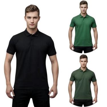 Imagem de Kit 3 Camisas Masculina Gola Polo Piquet - Genérico, Preto, Bandeira, 