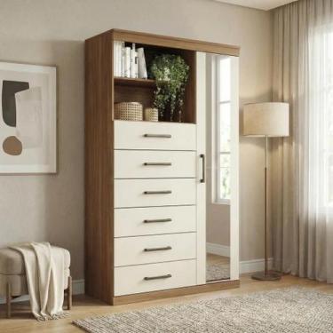 Imagem de Cômoda Sapateira Multiuso 6 Gavetas 1 Porta com Espelho Marabá Jatobá/