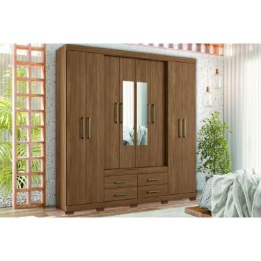 Imagem de Guarda Roupa Casal Nápoles 8 Portas de Bater 4 Gavetas MDF-MDP com Espelho Jatoba Santo...