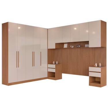 Imagem de Guarda Roupa Casal Modulado Lugano 11 Portas de Bater 7 Gavetas MDP Avelã-capuccino Bartira Móveis