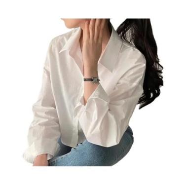 Imagem de Blusa Feminina Branca De Manga Longa Cropped Casual Primavera Estilo C
