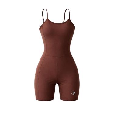 Imagem de Macacão Fitness Feminino Poliamida Treino Look Academia Marrom-Feminino