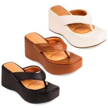 Imagem de Tamanco Vizzano Salto Alto Anabela Confortável Original 6559, Mocca, 3