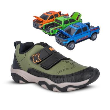 Imagem de Tênis Infantil Menino Kidy Play Respitec Preto Verde Laranja com Velcro-Masculino