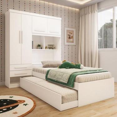 Imagem de Guarda-roupa Infantil 4 Portas com Bicama e Baú 100% MDF 160cm Bemzi E
