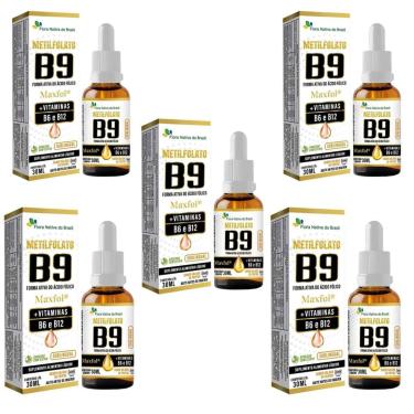 Imagem de Kit 5 Metilfolato Maxfol B9 B6 e B12 Frutas 5x30ml Flora-Unissex