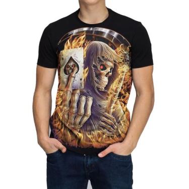 Imagem de Blusa Camiseta Masculina Caveira Skull Baralho Truco Camisa Adulto Alg