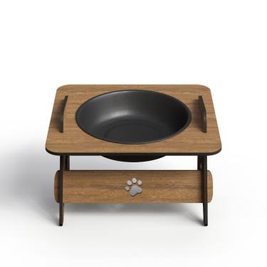 Imagem de Comedouro e Bebedouro para Pets OEM Unitário Marrom para Gato e Cachorro em MDF com Tig...