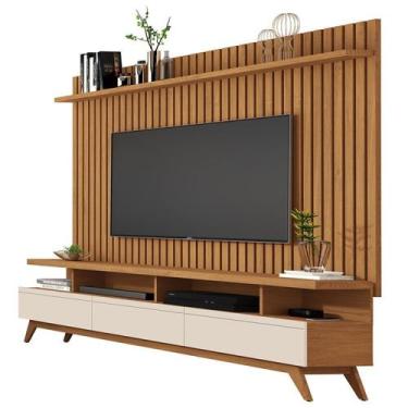 Imagem de Rack com Painel Ripado para TV até 72 Polegadas MDF 185,5cmx197cm Pés 