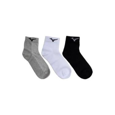 Imagem de Meias Mizuno Trimiz Kit 3 Pares Cano Curto, 39-44, Chumbo, Branco, Pre