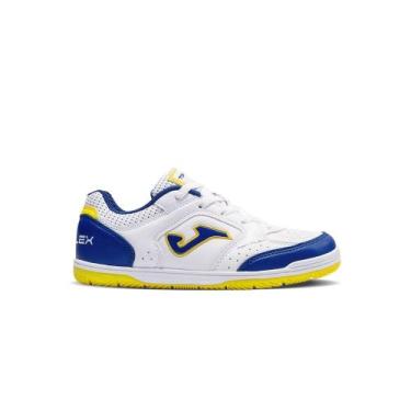 Imagem de Chuteira Joma Top Flex Jr Futsal Infantil, 32, Branco, Azul, Amarelo