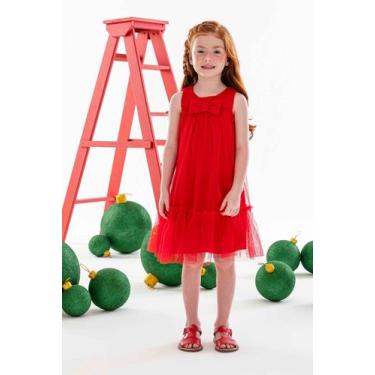 Imagem de Vestido Curto Infantil Festa Tule Vermelho C/Laço Mon Sucré, 2
