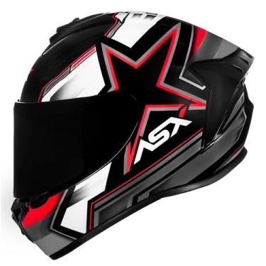 Imagem de Capacete ASX Draken Pilot Fosco Preto Vermelho Cinza Viseira Cristal F