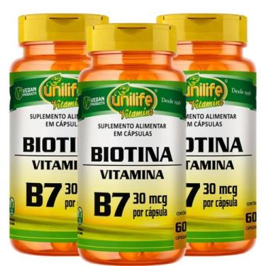 Imagem de Vitamina B7 Biotina 60 capsulas 500 mg Kit com 3 - Unilife