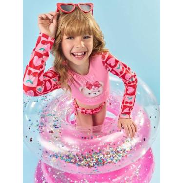 Imagem de Biquini Infantil Manga Longa Proteção UV50 + Cerejas CINTI, Rosa, 3