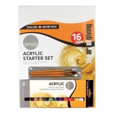 Imagem de Kit Tinta Acrílica Daler Rowney Tinta+painel+pincel 16pçs - DALER & RO