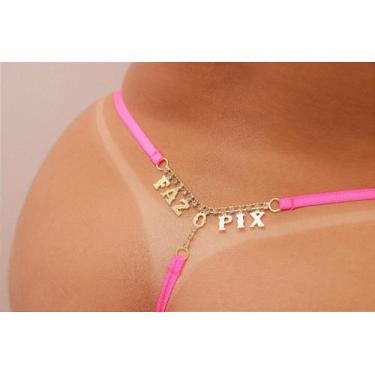 Imagem de Calcinha em Renda Fio com Strass e Escrita Rosa Neon Plus Size - no-br