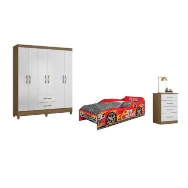 Imagem de Jogo De Quarto Solteiro Com Guarda-roupas Cama Personalizada Carro e C